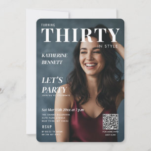 Stylish Magazine Cover Custom Photo 30th Birthday Invitation