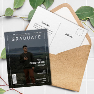 Stylish Magazine Cover Photo Graduate Announcement Postcard