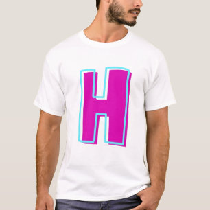 Stylish Magenta and Teal Letter H T-Shirt