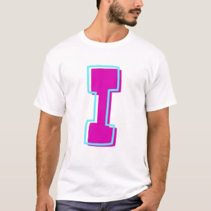 Stylish Magenta and Teal Letter I T-Shirt