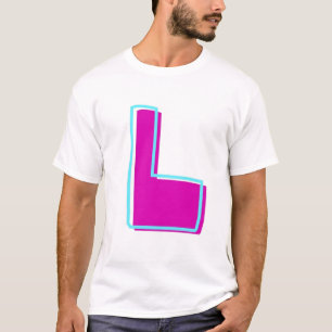 Stylish Magenta and Teal Letter L T-Shirt