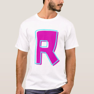 Stylish Magenta and Teal Letter R T-Shirt