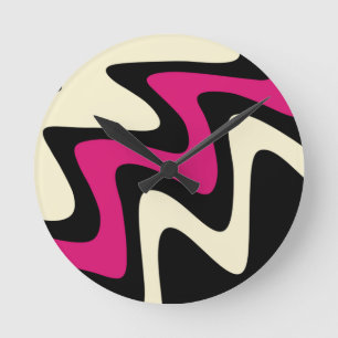 Stylish Magenta Beige Black Round Clock