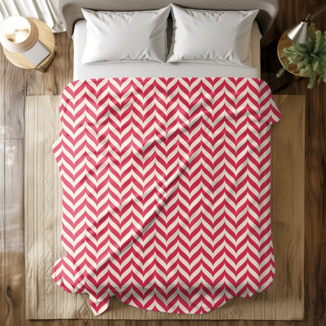 Stylish Magenta Cream Herringbone Pattern Fleece Blanket (Creator Uploaded)