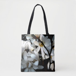 Stylish magnolia flower design black white tote bag