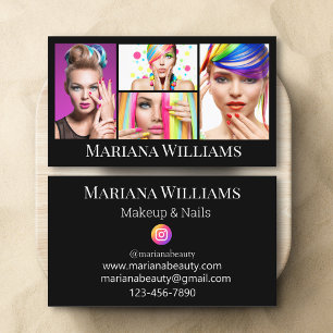 stylish makeup and nails 4 photos collage black  business card