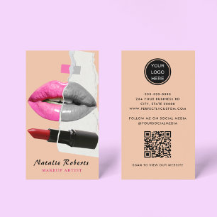 Stylish Makeup Artist Collage Photo Lip Pink Rose  Business Card