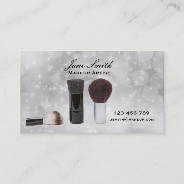 Stylish makeup artist silver glamourous business card (Front)