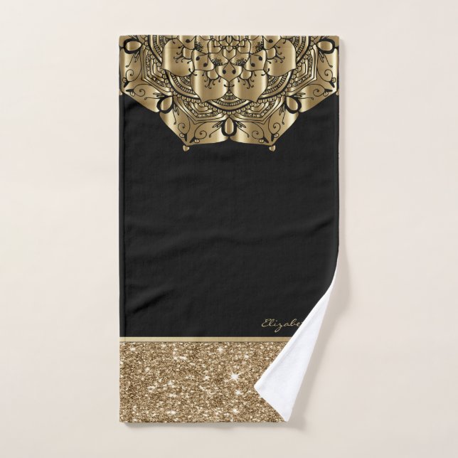 Stylish Mandala Black,Gold Stripes Glitter  Bath Towel Set (Hand Towel)