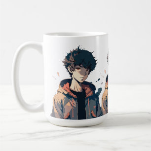 Stylish Manga Boy in Brown Jacket Coffee Mug