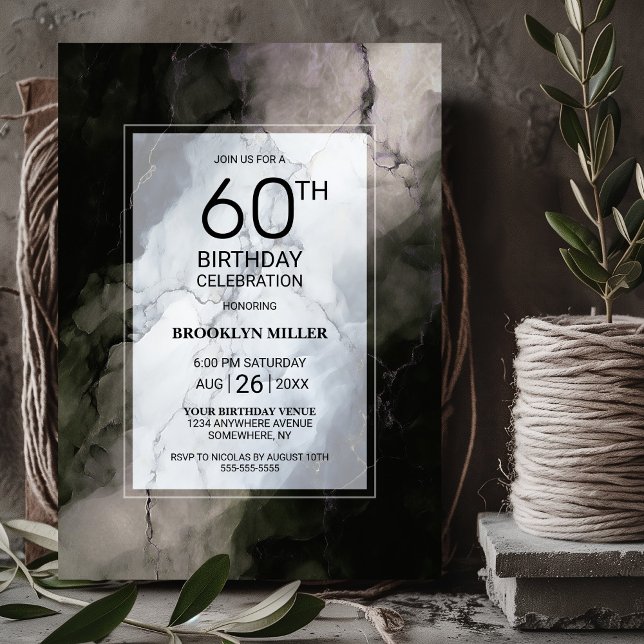 Stylish Marble 60th Birthday Party Invitation (Creator Uploaded)