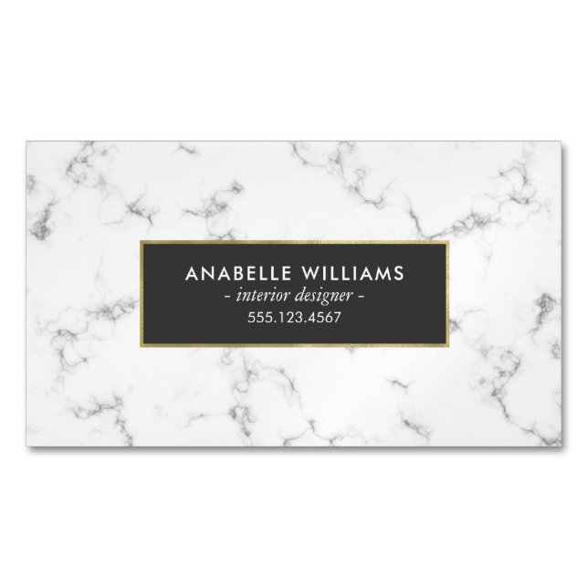 Stylish Marble and Gold Printed Texture Magnetic Business Card (Front)