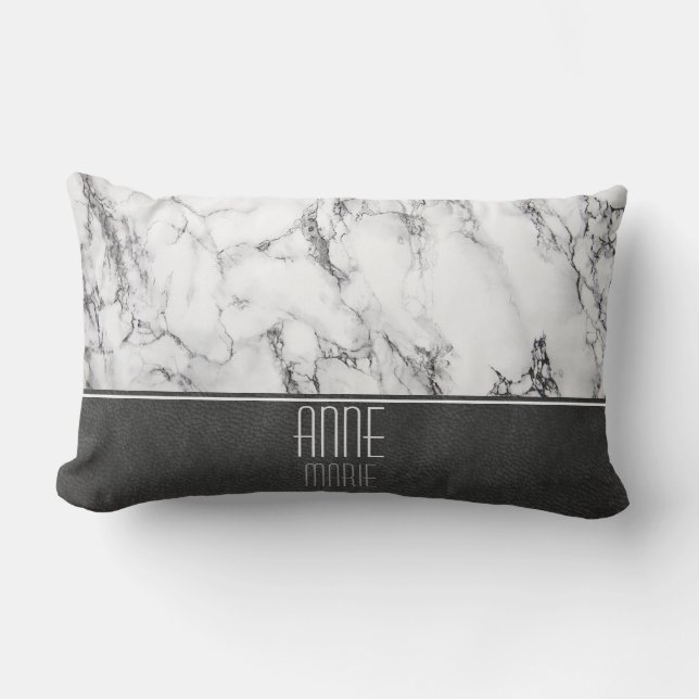 Stylish Marble and Leather Lumbar Cushion (Front)