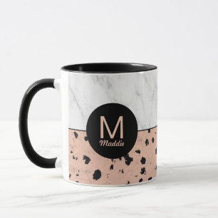 Stylish Marble and Rose Gold with Monogram Mug