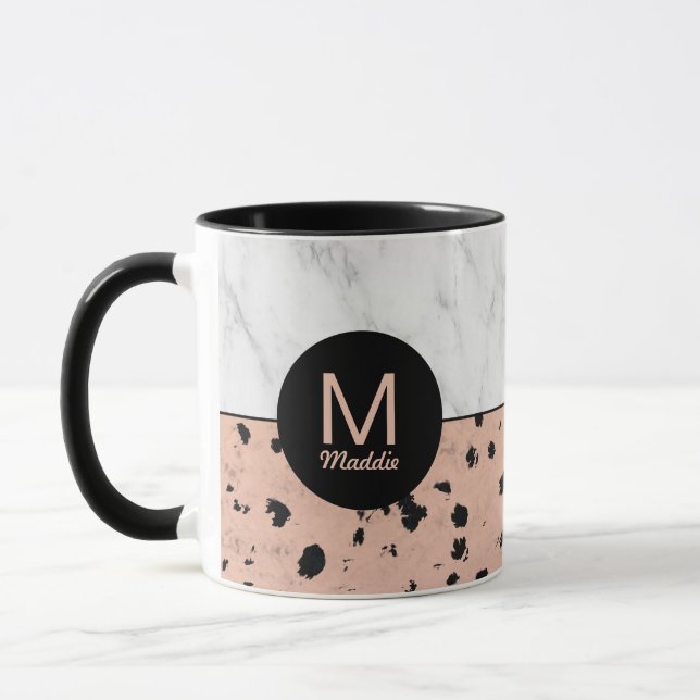 Stylish Marble and Rose Gold with Monogram Mug (Left)