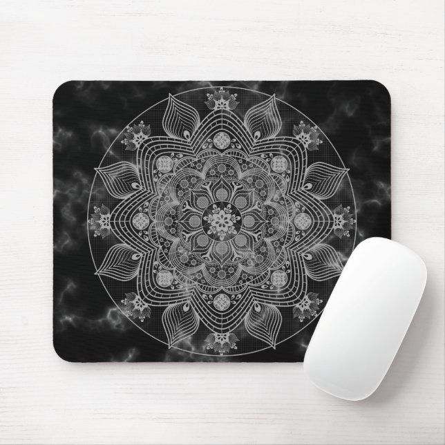 Stylish Marble Black and White Floral Mandala   Mouse Pad (With Mouse)