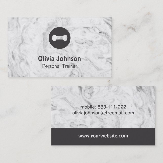 Stylish Marble Dumbbell Weights Fitness Instructor Business Card (Front/Back)