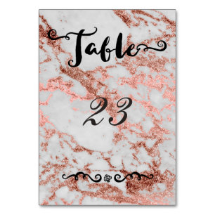 Stylish marble faux rose gold wedding collection table number