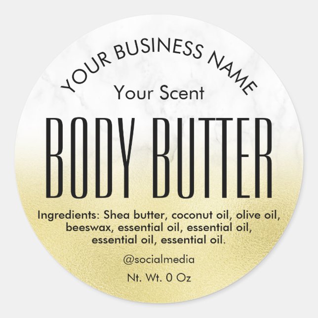 Stylish Marble Gold Foil Body Butter Labels (Front)