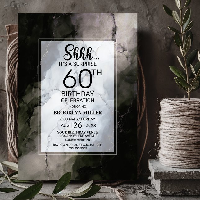 Stylish Marble Surprise 60th Birthday Party Invitation (Creator Uploaded)