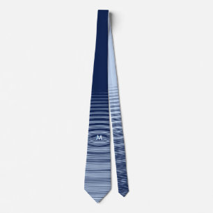 Stylish Marine Blue on blue Graphic Ripple Wave Tie