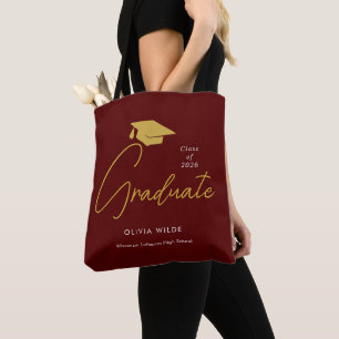 Stylish Maroon Personalised Graduation Tote Bag