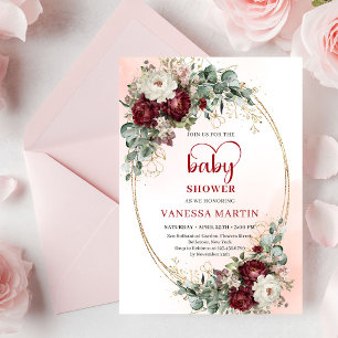 Stylish Marsala Flowers Greenery Baby Shower Card