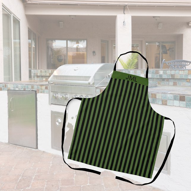 Stylish Masculine Dark Green and Black Stripes  Apron (Creator Uploaded)