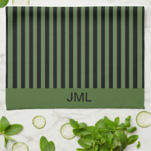 Stylish Masculine Dark Green and Black Stripes Tea Towel