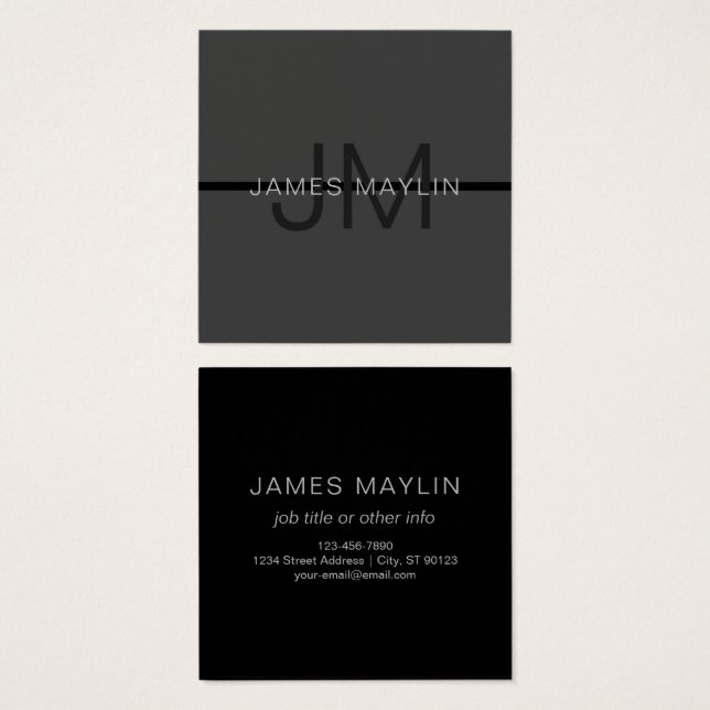 Stylish Masculine Dark Grey Name & Monogram  (Front & Back)