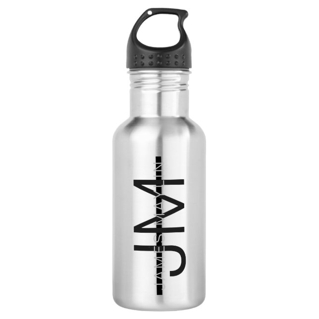 Stylish Masculine Dark Grey Name & Monogram  710 Ml Water Bottle (Front)