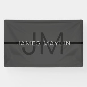 Stylish Masculine Dark Grey Name & Monogram  Banner