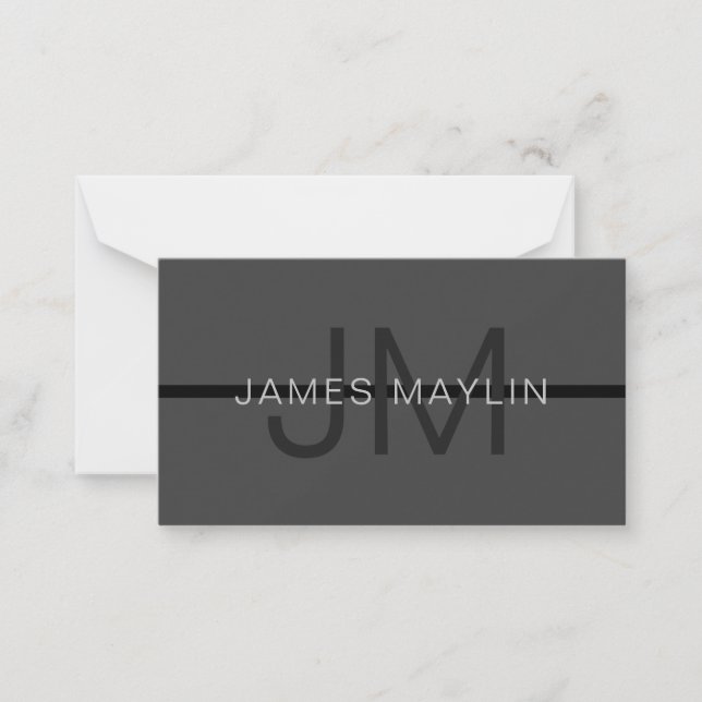 Stylish Masculine Dark Grey Name & Monogram  Card (Front)