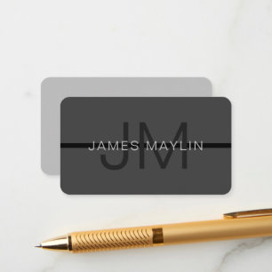 Stylish Masculine Dark Grey Name & Monogram Enclosure Card