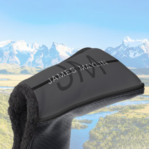 Stylish Masculine Dark Grey Name & Monogram Golf Head Cover