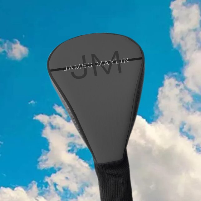 Stylish Masculine Dark Grey Name & Monogram  Golf Head Cover (Creator Uploaded)