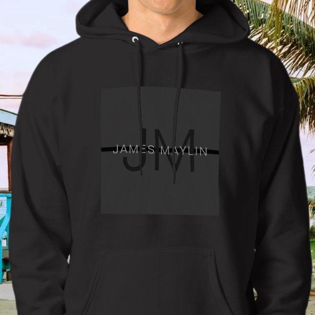 Stylish Masculine Dark Grey Name & Monogram  Hoodie (Creator Uploaded)