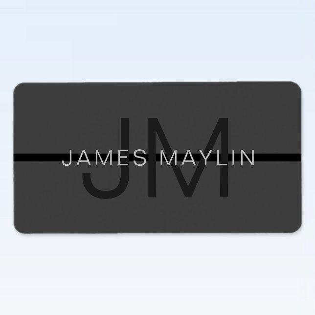 Stylish Masculine Dark Grey Name & Monogram  Label (Creator Uploaded)