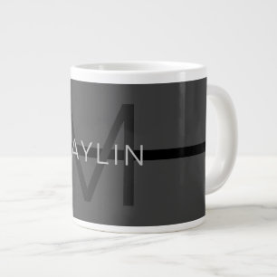 Stylish Masculine Dark Grey Name & Monogram  Large Coffee Mug
