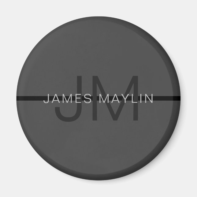 Stylish Masculine Dark Grey Name & Monogram  Magnet (Front)