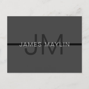 Stylish Masculine Dark Grey Name & Monogram  Postcard