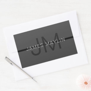 Stylish Masculine Dark Grey Name & Monogram  Rectangular Sticker