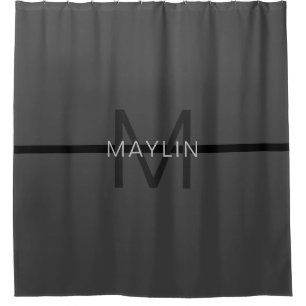 Stylish Masculine Dark Grey Name & Monogram  Shower Curtain