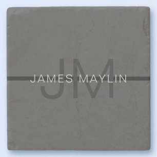 Stylish Masculine Dark Grey Name & Monogram  Stone Coaster