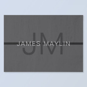 Stylish Masculine Dark Grey Name & Monogram  Tissue Paper