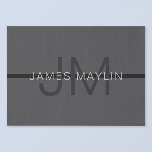 Stylish Masculine Dark Grey Name & Monogram  Tissue Paper (Creator Uploaded)