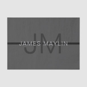 Stylish Masculine Dark Grey Name & Monogram  Tissue Paper