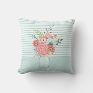 Stylish Mason Jar Floral Accent Throw Pillow