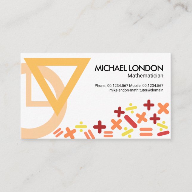 Stylish Mathematics Symbols Motif Math Tutor Business Card (Front)