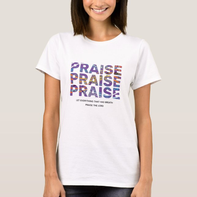 Stylish Mauve PRAISE Music Notes Christian T-Shirt (Front)